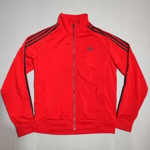 Adidas track jacket men's size M red colour with 3 black stripes full zip sporty